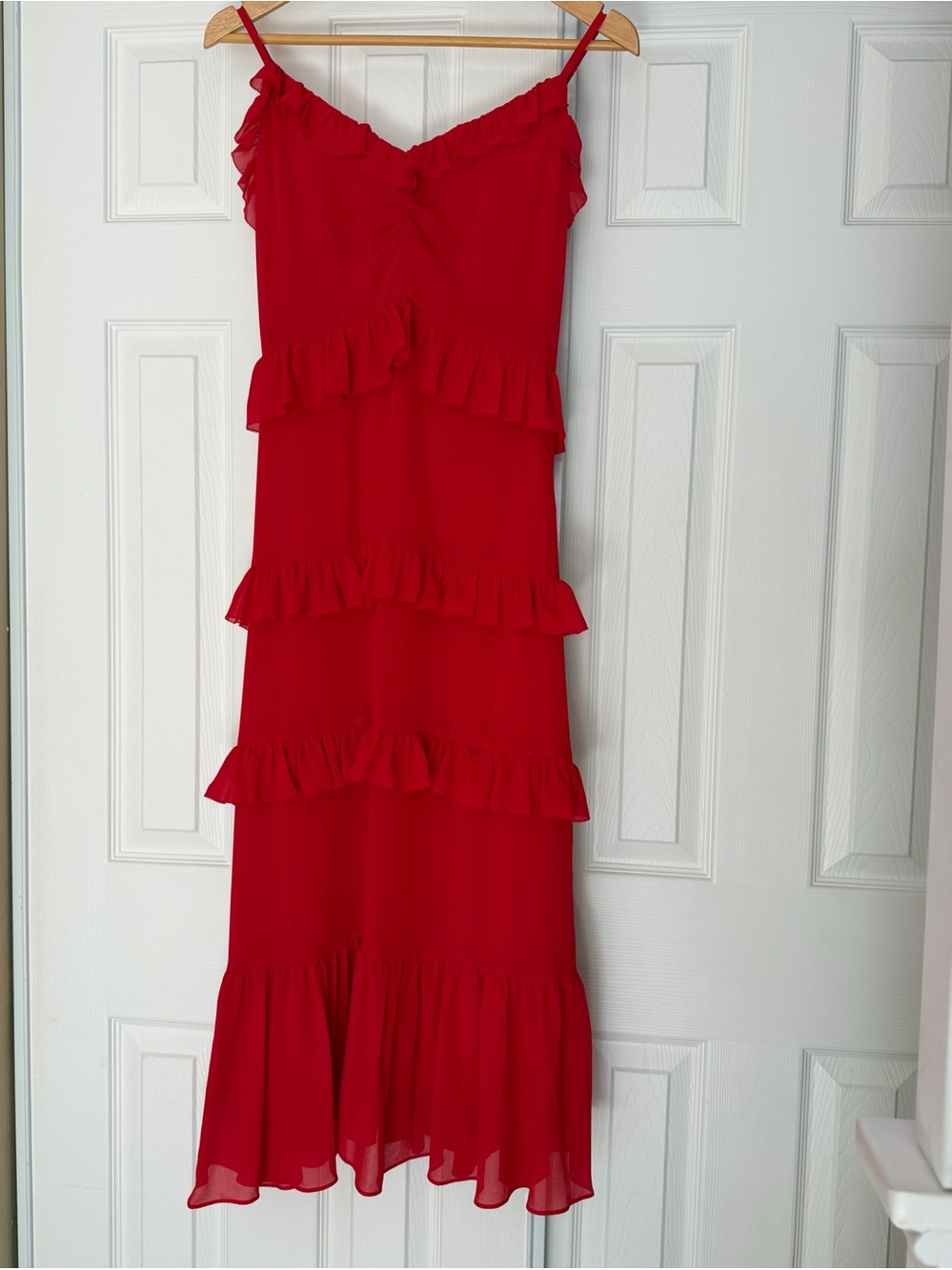 Michael Kors Ankle Red Ruffle Tiered Maxi Dress Size XS